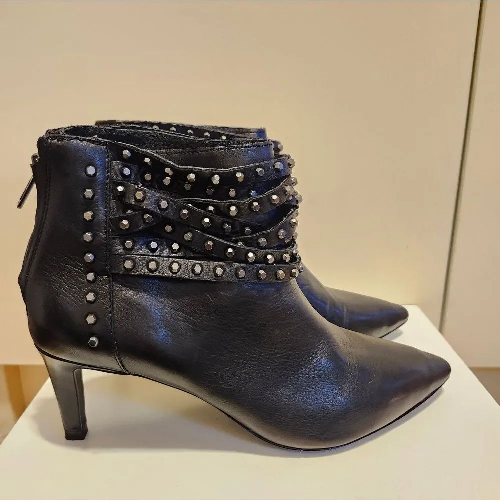 Ash "Dangerous" Black Nappa Leather Studded Strap Ankle Boots Sz.8/38 Ret. $330